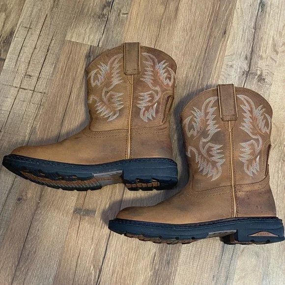 Ariat Western Cowboy Boots Tan Leather Embroidered Pull On Womens Size 7.5 - Picture 4 of 8